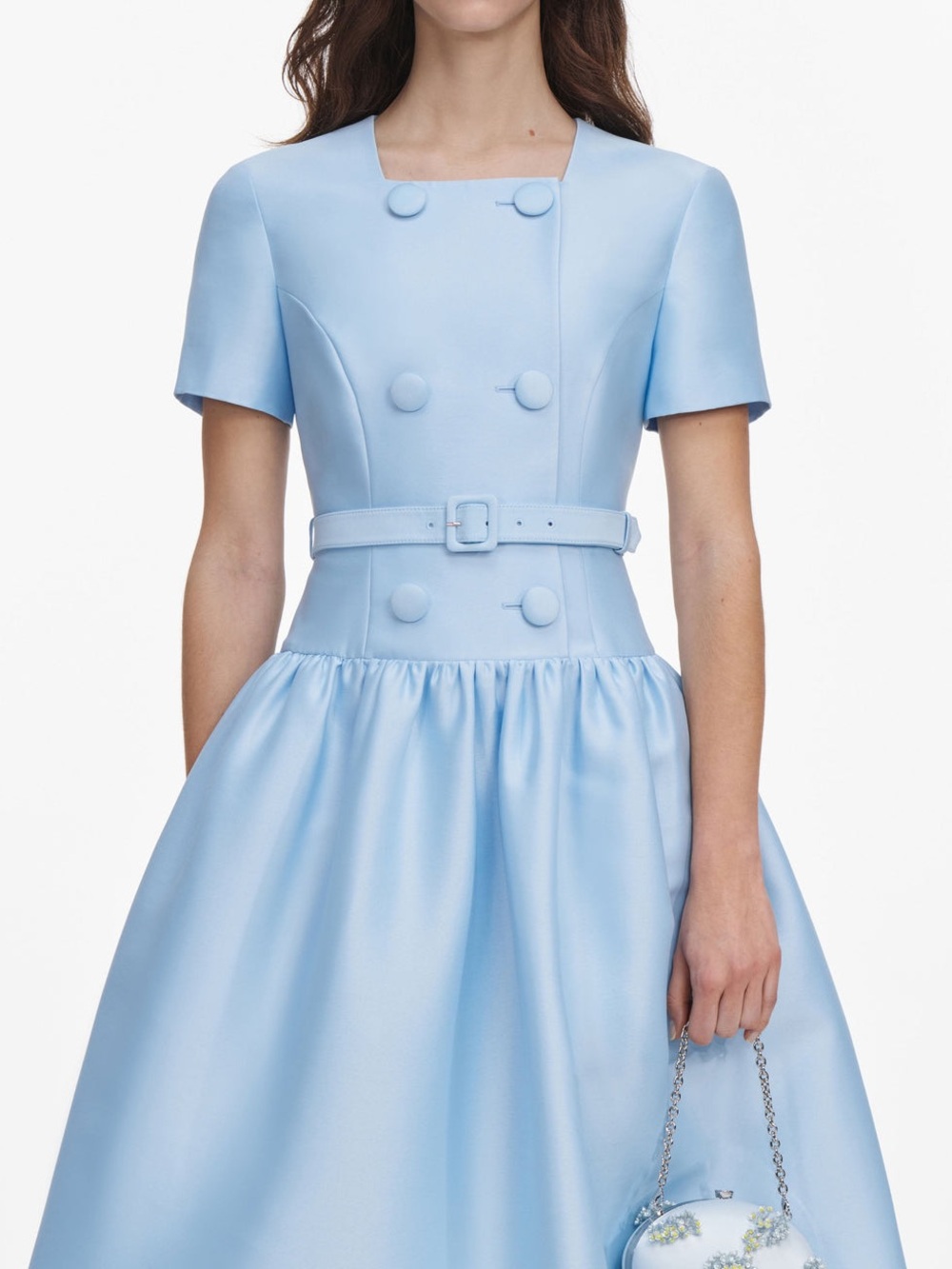 NWOT Self-Portrait BLUE BUTTON FRONT TAFFETA MIDI DRESS - Picture 2 of 11